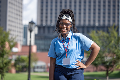 Student leader Samiya Henry at Orientation 2023.